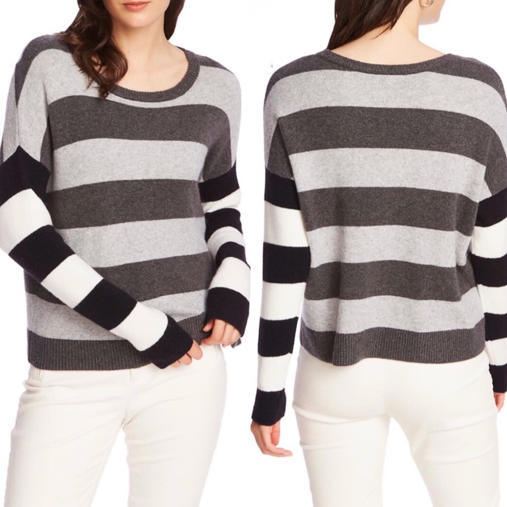 Court & Rowe Heather Grey Black White Rugby Striped Sweater Sz M